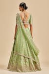 Shop_Nitika Gujral_Green Lehenga Taffeta Embroidery Resham V Neck Flower Bridal Set _at_Aza_Fashions