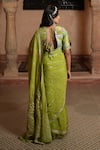 Shop_Ruhr India_Green Saree Silk Organza Printed Floral Gota Work With Blouse  _at_Aza_Fashions