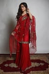 Mona and Vishu_Red Kurta  Dupion Silk Embroidered Zari V Neck Set _Online_at_Aza_Fashions