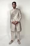 Shop_Rohit Gandhi + Rahul Khanna_Grey Sequin Mihrab Stole _at_Aza_Fashions