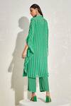 Shop_Namrata Joshipura_Green Georgette Striped Patterns Collared Aster Kaftan And Pant Set _at_Aza_Fashions
