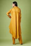 Shop_Aakaar_Yellow Silk Embroidery Collared Placement Floral Embellished Tunic Pant Set _at_Aza_Fashions