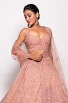 Shop_Pallavi Poddar_Pink Tulle Sequins, Beads Alpha Glass Embroidered Bridal Lehenga Set _at_Aza_Fashions