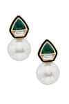 Shop_ISHARYA_Green Mirror Razia Quartz Earrings _at_Aza_Fashions