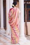 Shop_Dressfolk_Peach Linen Beads Stripe Pattern Saree With Running Blouse_at_Aza_Fashions
