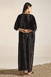 Shop_Shorshe Clothing_Black Silk Velvet Embroidery Floral V Neck Noor Kaftan _at_Aza_Fashions