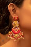 Shop_Kanyaadhan By DhirajAayushi_Pink Beads Thread Embroidered Dangler Earrings _at_Aza_Fashions