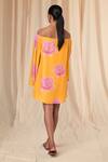 Shop_Masaba_Yellow Bemberg Linen Kat Off Shoulder Rosy Print Short Dress_at_Aza_Fashions
