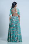 Shop_Nautanky_Green Blouse- Viscose Silk Printed Floral Round Neck Lehenga Set _at_Aza_Fashions