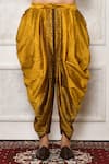 Shop_Arihant Rai Sinha_Yellow Dupion Silk Swirl Pattern Hem Cowl Pant _at_Aza_Fashions