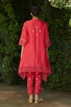 Shop_Vashisht Guru Dutt_Coral Handloom Chanderi Embellished Work Asymmetric Hem Kurta And Pant Set _at_Aza_Fashions