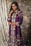 Shop_Kesar Studio_Purple Silk Hand Embroidered Thread Mandarin Collar Jacket With Inner _at_Aza_Fashions