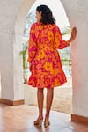 Shop_HOUSE OF FETT_Pink 100% Cotton Printed Floral V Neck Mia Dress _at_Aza_Fashions