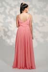 Tamaraa By Tahani_Pink Georgette Crystals Asymmetric One Shoulder Drape Pleated Gown _Online_at_Aza_Fashions