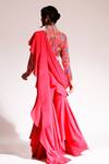 Shop_Nitya Bajaj_Pink Net Ruffle Sharara Printed Blouse Set_at_Aza_Fashions