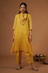 Shop OMI Yellow Tissue, Chanderi Sequins Cowl Neck A-line Asymmetric Tunic And Pant Set at Aza Fashions Shop_OMI_Yellow Tissue, Chanderi Sequins Cowl Neck A-line Asymmetric Tunic And Pant Set _at_Aza_Fashions