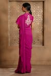 Shop_OMANA BY RANJANA BOTHRA_Magenta Blouse - Bamber Raw Silk Embroidery Floral Mayoor Pre-draped Saree With _at_Aza_Fashions