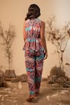 Shop_Label Reyya_Multi Color Polyester Printed Paisley V Neck Top And Pant Set _at_Aza_Fashions