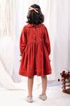 Shop_Bagichi_Red Poly Cotton Velvet Embroidered Collar Bird Brielle Dress  _at_Aza_Fashions