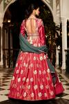 Shop_Matsya_Pink Tissue Embroidery Zardozi V Neck Floral Lehenga Set _at_Aza_Fashions
