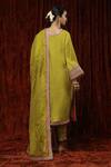 Shop_SHIKHAR SHARMA_Green Silk Chanderi Embroidered Pearl V Neck Kurta Set _at_Aza_Fashions