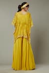 Shop_I Am Design_Yellow Chiffon, Silk Organza Mango Bite Candy Palazzo And Embroidered Kaftan Set _at_Aza_Fashions