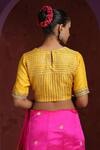 Shop_Weaver Story_Yellow Munga Silk Hand Embroidered Gota Patti V Neck Handloom Blouse _at_Aza_Fashions