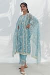 Shop_Mulmul_Blue 100% Pure Mulmul Embroidered Floral Round Keri Kurta With Pant _at_Aza_Fashions