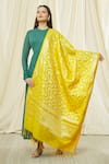 Shop_Naintara Bajaj_Yellow Brocade Zari, Fringe Floral Woven Banarasi Art Silk Dupatta_at_Aza_Fashions