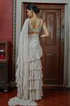 Shop_Arpita Mehta_Cream Georgette Embroidery V-neck Ruffle Saree With Maze Blouse_at_Aza_Fashions