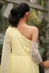 Shop_House of Tushaom_Yellow Georgette Embroidery Cutdana Asymmetric One Shoulder Draped Gown _at_Aza_Fashions