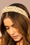 Shop_Hair Drama Co_Gold Cutdana And Beads Flat Headband _at_Aza_Fashions