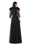 Shop_Rohit Gandhi + Rahul Khanna_Black Polyester Sequins Round Neck Ace Corded Gown With Cape _at_Aza_Fashions