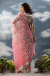 Shop_SAKSHAM & NEHARICKA_Pink Organza Hand Embroidered Patch Laalsa Floral Jaal Saree _at_Aza_Fashions