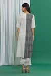 Shop_Silkwaves_White Cotton Printed Stripe Round Half Sleeve Kurta And Pant Set For Women_at_Aza_Fashions