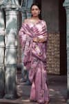 Shop_NEHA SAXENA_Purple Pure Muga Silk Hand Painted Roses Embroidered Saree With Blouse  _at_Aza_Fashions