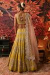 Shop_Moledro_Green Lehenga And Blouse Zari Brocade Embroidered Anaya Embellished Bridal Set _at_Aza_Fashions