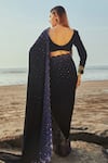 Shop_Monk & Mei_Blue Saree Georgette Embroidered Sequin V Neck Pre- Draped With Blouse_at_Aza_Fashions