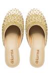 Shop_Kkarma_Gold Silk Nisha Mule Transparent Block Heels_at_Aza_Fashions
