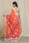 Shop_Divya Kanakia_Orange Satin Organza Embroidered Sequin V Neck Applique Saree With Blouse_at_Aza_Fashions