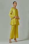 Shop_HOUSE OF TA-YA_Yellow Modal Satin Hand Embroidered Cutdana Round Neck Kurta Straight Pant Set _at_Aza_Fashions