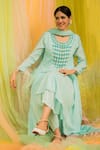 Shop Kacha Tanka Blue Anarkali And Pant Cotton Voile Hand Embroidery Shell & Embellished Set at Aza Fashions Shop_Kacha Tanka_Blue Anarkali And Pant Cotton Voile Hand Embroidery Shell & Embellished Set _at_Aza_Fashions