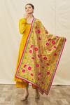 Shop_Naintara Bajaj_Beige Silk Embroidery Rose Pattern Phulkari Dupatta_at_Aza_Fashions