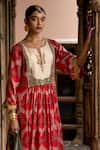 Shop_Rajiramniq_Red Kurta Silk Printed And Embroidered Moroccan Keyhole Round Neck Set _at_Aza_Fashions