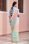 Shop_Dressfolk_Blue 100% Linen And Zari Woven Stripe Jhoom Ombre Saree  _at_Aza_Fashions