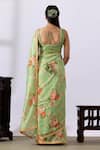 Shop_Abbaran_Green Chanderi Printed Floral Round Pre-draped Saree With Blouse _at_Aza_Fashions
