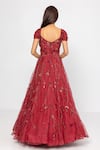 Shop_Sartoriale_Wine Organza (100% Silk) Embroidered Floral Sweetheart Neck Ball Gown  _at_Aza_Fashions