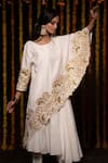 Shop_Leela By A_White Chanderi Embroidery Gota Round Asymmetric Cape And Anarkali Set _at_Aza_Fashions