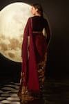 Shop_Dohr India_Maroon Foil Print Floral Placement Saree With Unstitched Blouse Piece _at_Aza_Fashions