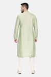 Shop_Mayank Modi - Men_Green Silk Embroidered Placket Leaf Placement Kurta Set_at_Aza_Fashions